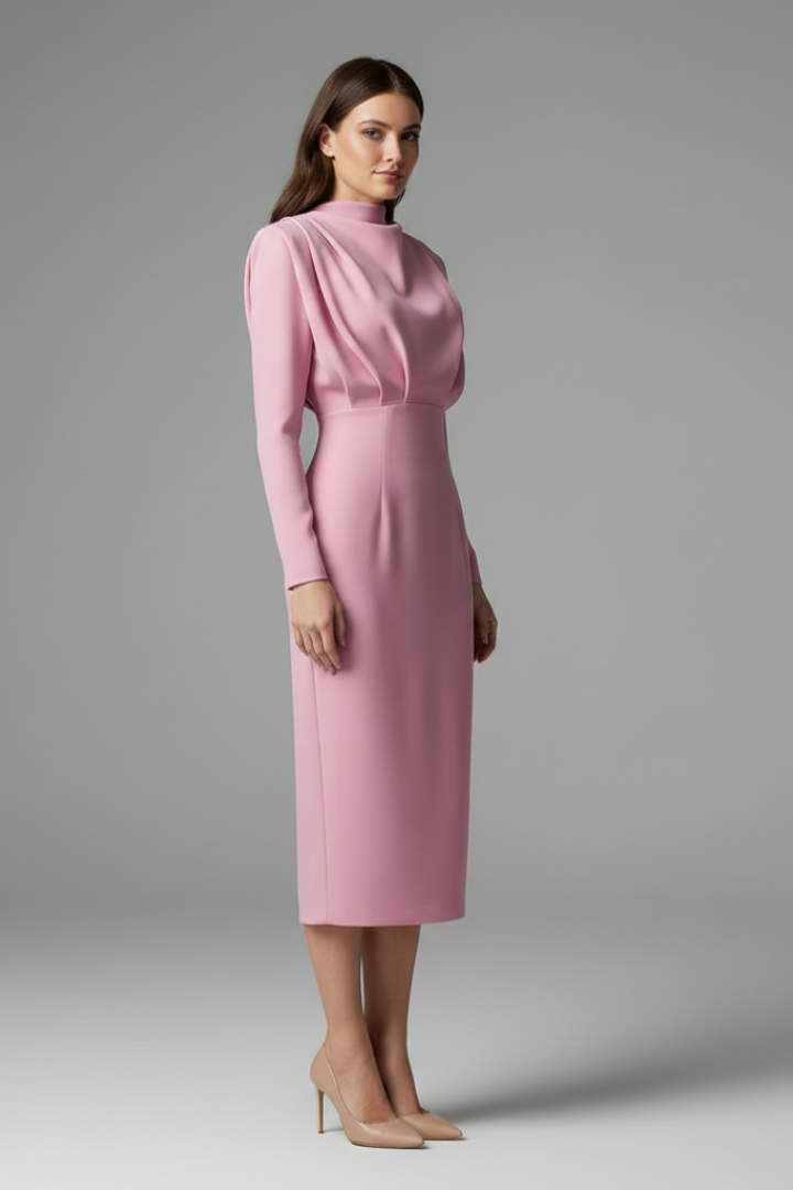 Robe Femme avec Col Montant et Manches Longues