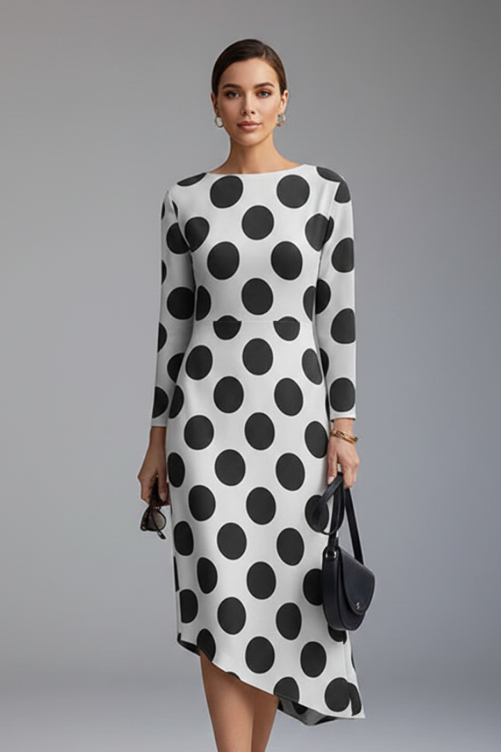Robe Femme à Manches Longues avec Ourlet Imprimé Irregulier