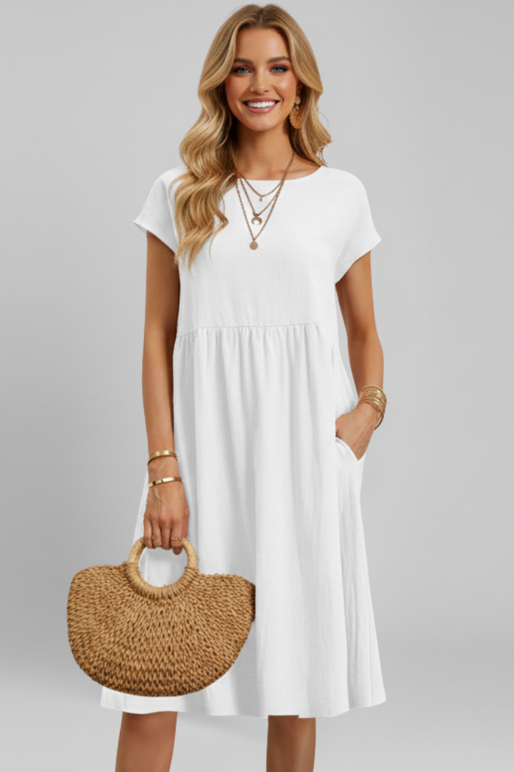 Robe Femme avec Encolure Ronde et Poches Latérales