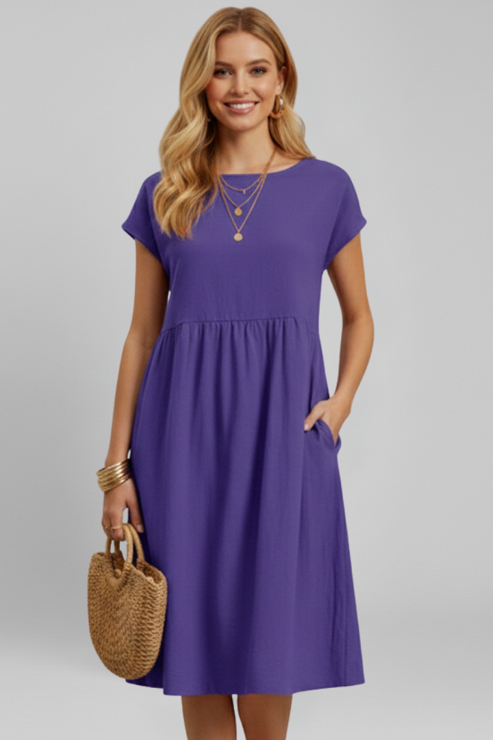 Robe Femme avec Encolure Ronde et Poches Latérales
