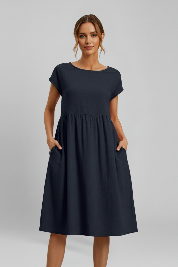 Robe Femme avec Encolure Ronde et Poches Latérales