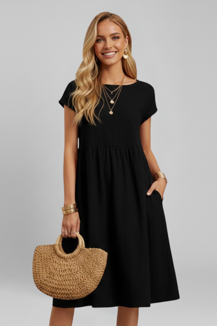 Robe Femme avec Encolure Ronde et Poches Latérales