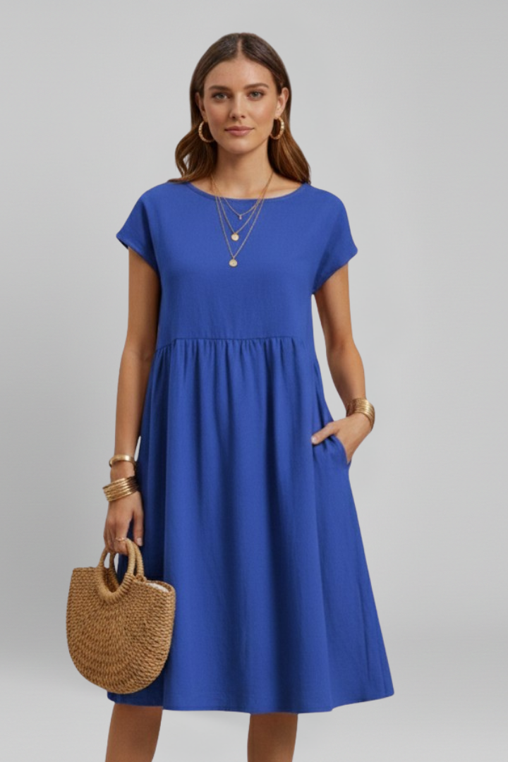 Robe Femme avec Encolure Ronde et Poches Latérales