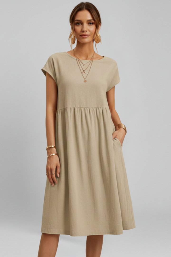 Robe Femme avec Encolure Ronde et Poches Latérales