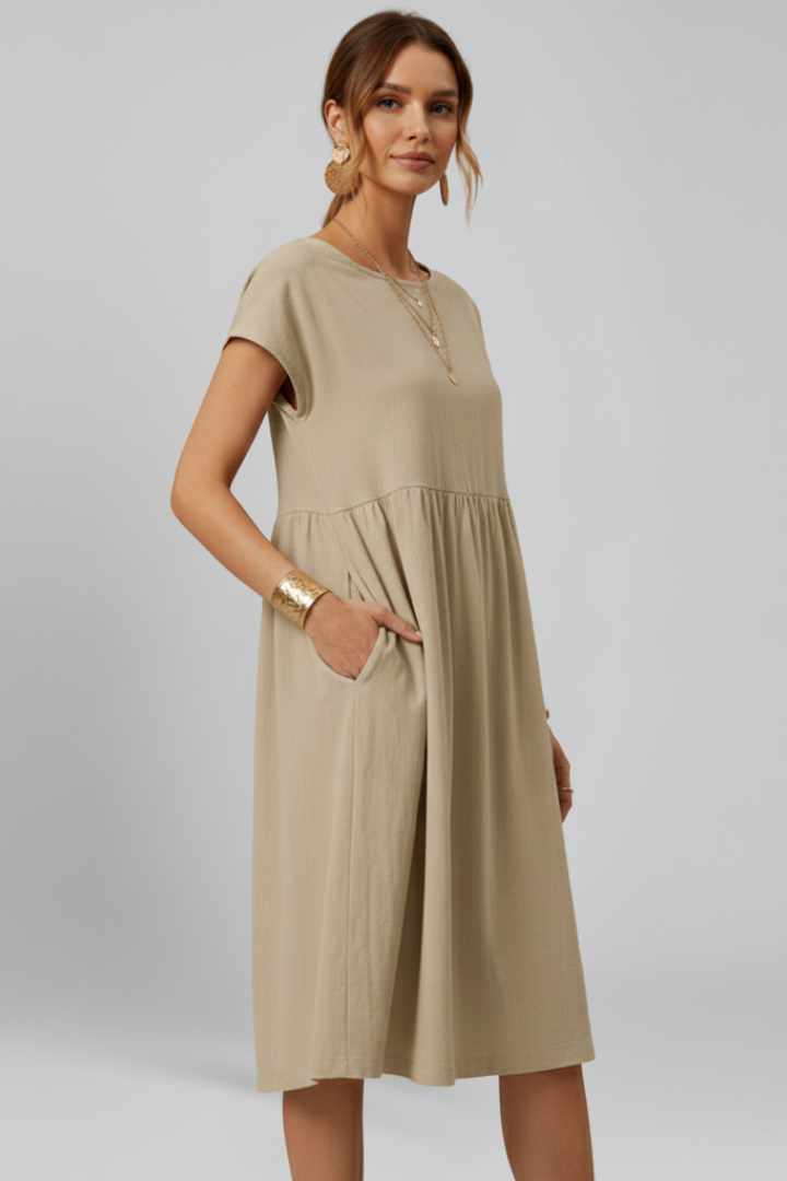 Robe Femme avec Encolure Ronde et Poches Latérales