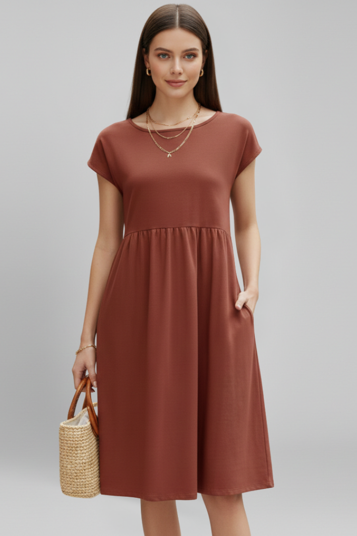 Robe Femme avec Encolure Ronde et Poches Latérales