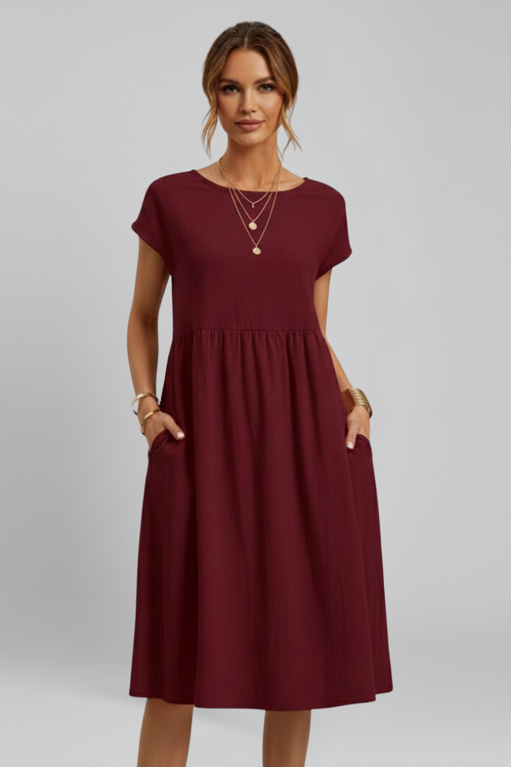 Robe Femme avec Encolure Ronde et Poches Latérales