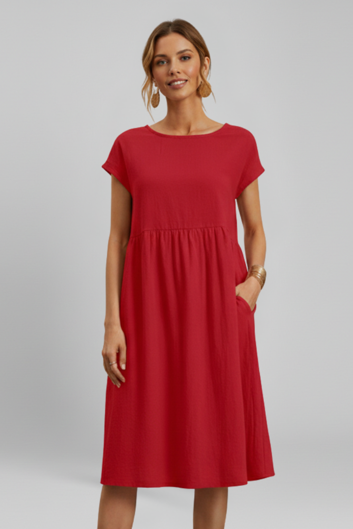 Robe Femme avec Encolure Ronde et Poches Latérales