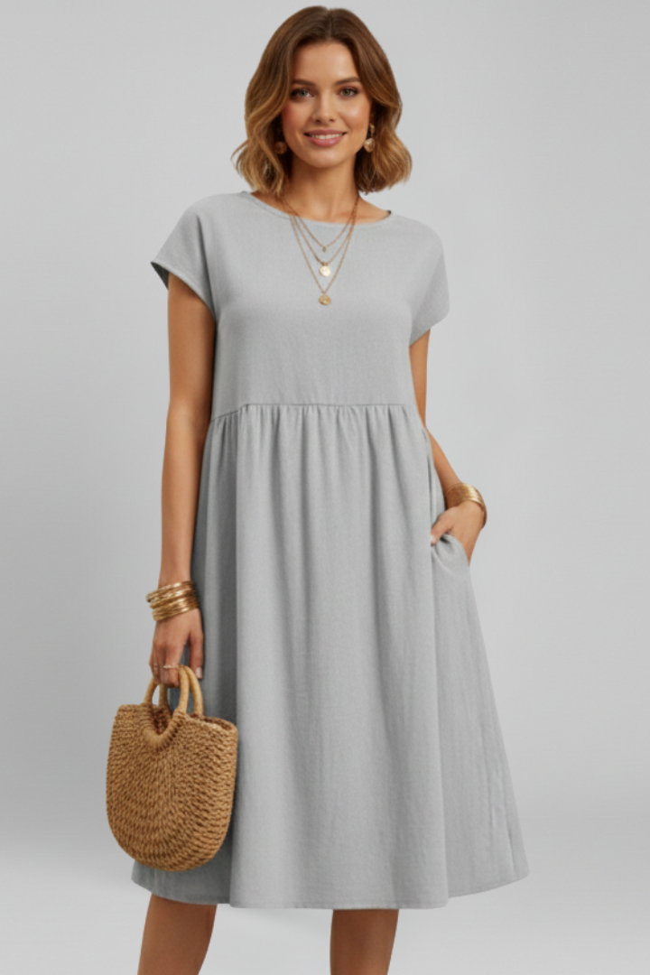 Robe Femme avec Encolure Ronde et Poches Latérales