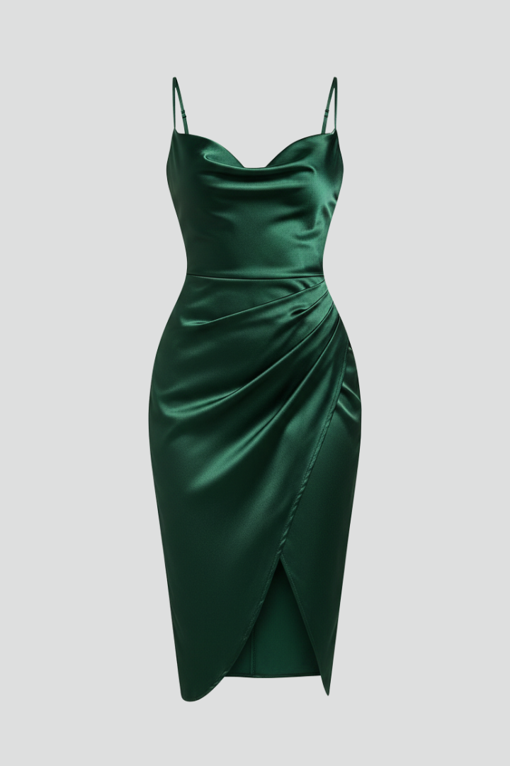 Robe Femme avec Bretelles Fines et Jupe Drapée