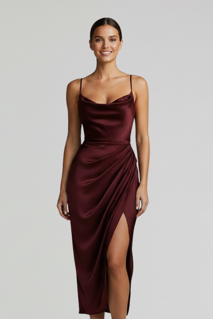 Robe Femme avec Bretelles Fines et Jupe Drapée