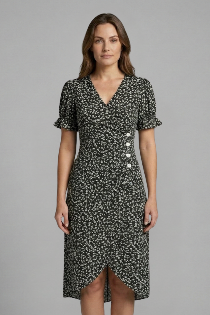 Robe Femme avec Décolleté en V et Boutons à l'Avant