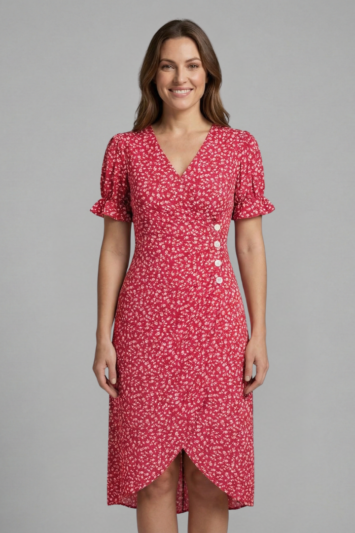 Robe Femme avec Décolleté en V et Boutons à l'Avant