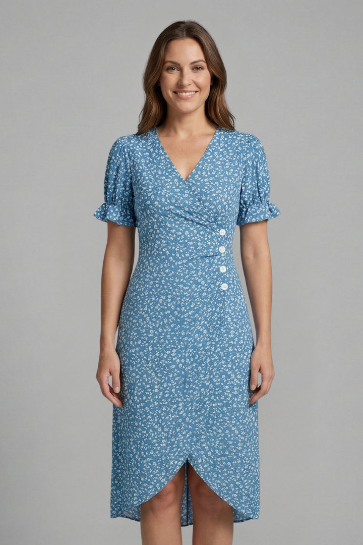 Robe Femme avec Décolleté en V et Boutons à l'Avant
