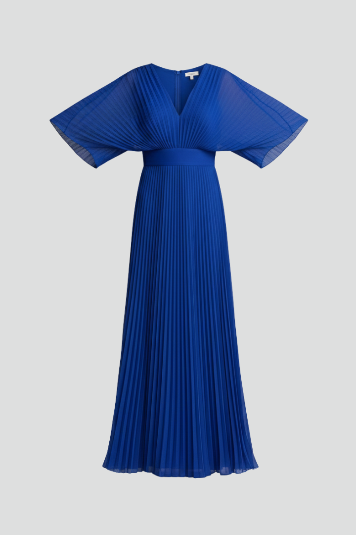Robe Femme avec Décolleté en V et Jupe Maxi Plissée