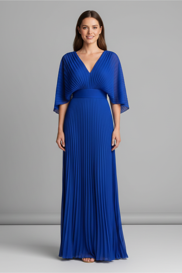Robe Femme avec Décolleté en V et Jupe Maxi Plissée