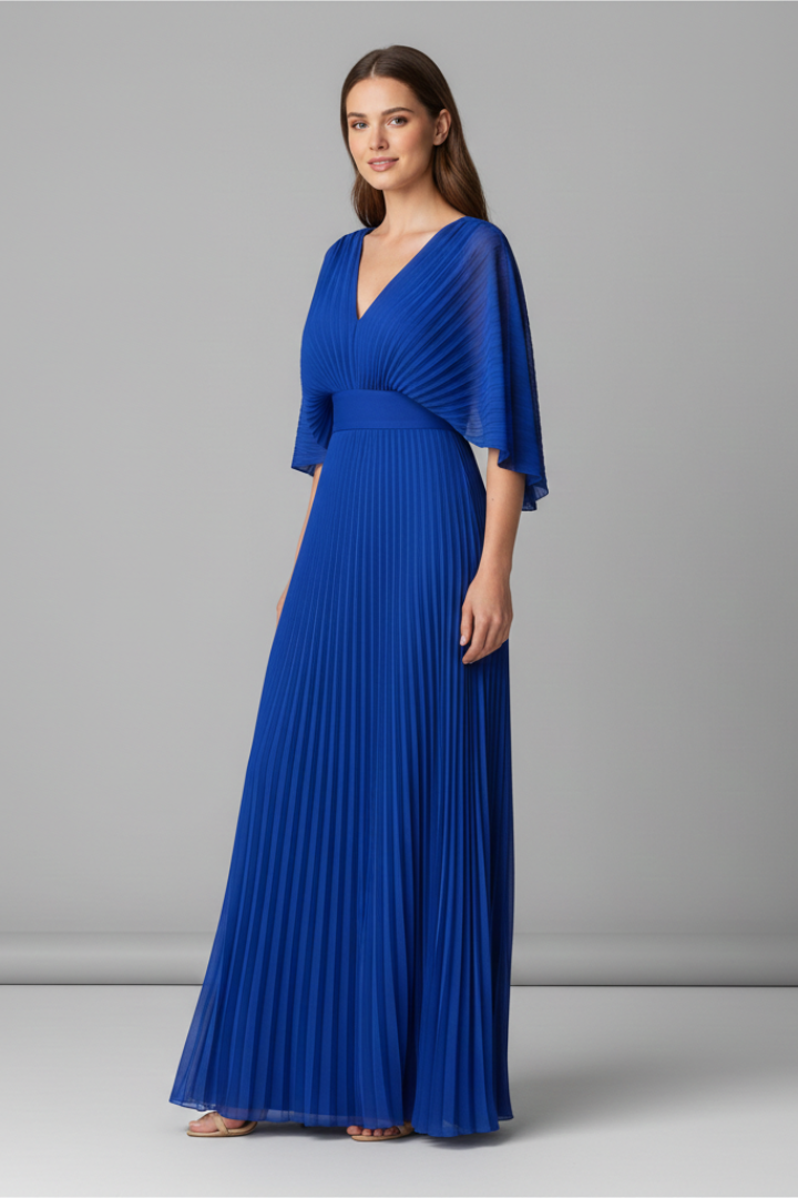 Robe Femme avec Décolleté en V et Jupe Maxi Plissée