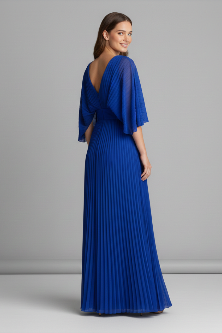 Robe Femme avec Décolleté en V et Jupe Maxi Plissée