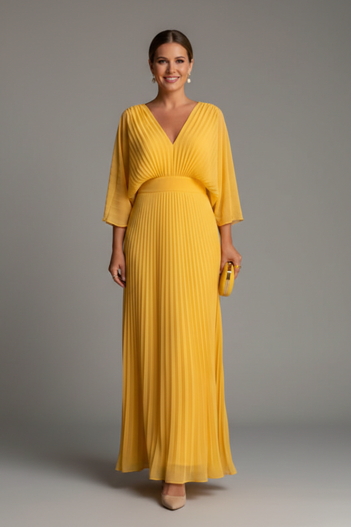 Robe Femme avec Décolleté en V et Jupe Maxi Plissée