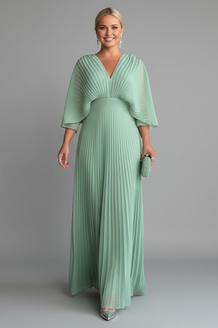 Robe Femme avec Décolleté en V et Jupe Maxi Plissée