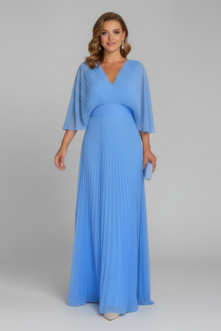 Robe Femme avec Décolleté en V et Jupe Maxi Plissée