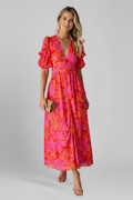 Robe Femme avec Décolleté en V et Manches Bouffantes
