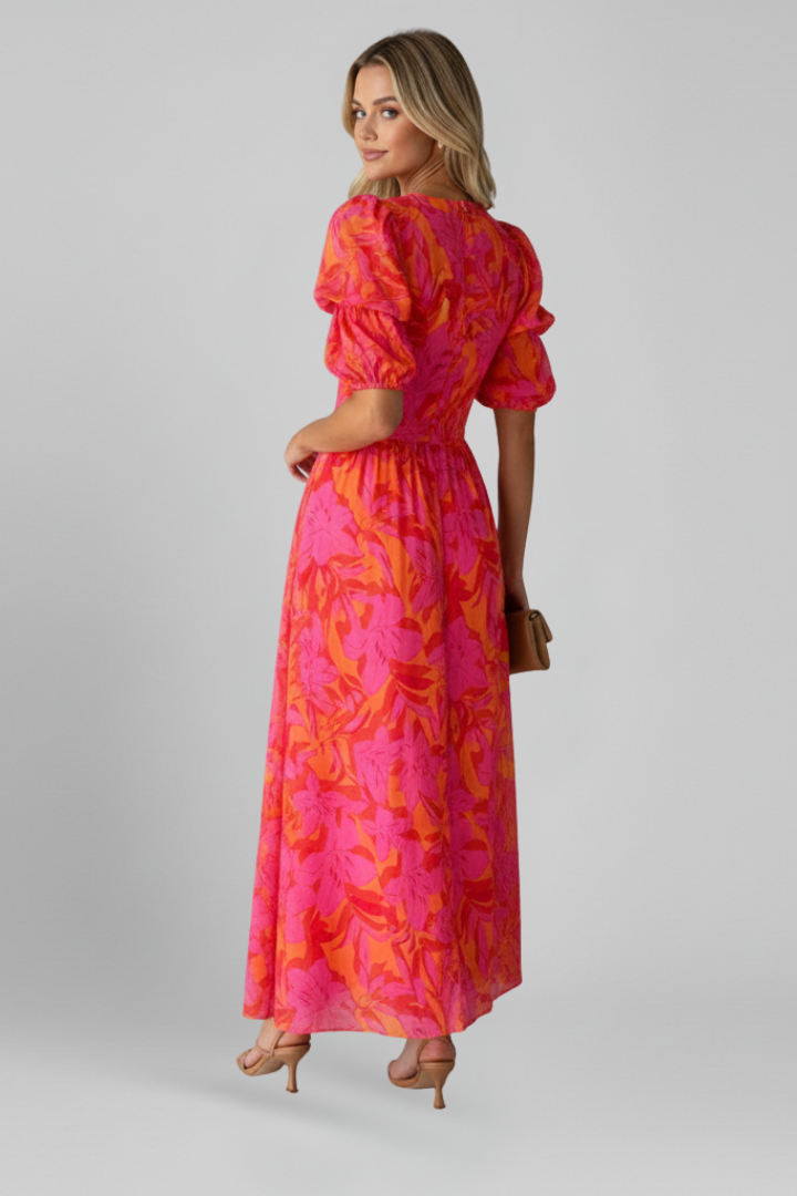 Robe Femme avec Décolleté en V et Manches Bouffantes