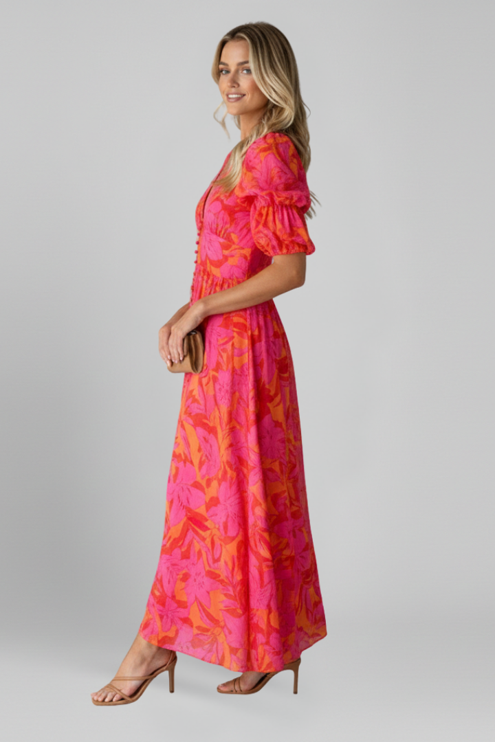 Robe Femme avec Décolleté en V et Manches Bouffantes