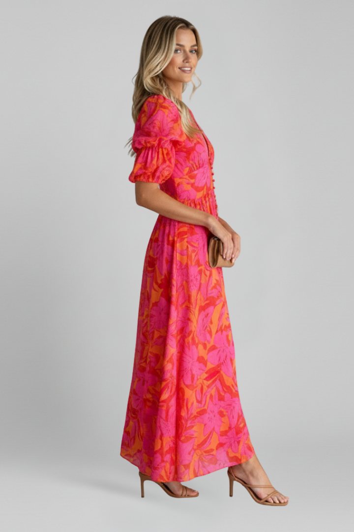 Robe Femme avec Décolleté en V et Manches Bouffantes
