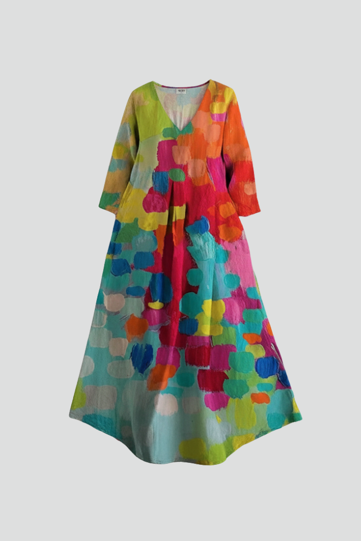 Robe Femme avec Décolleté en V et Surface Imprimée