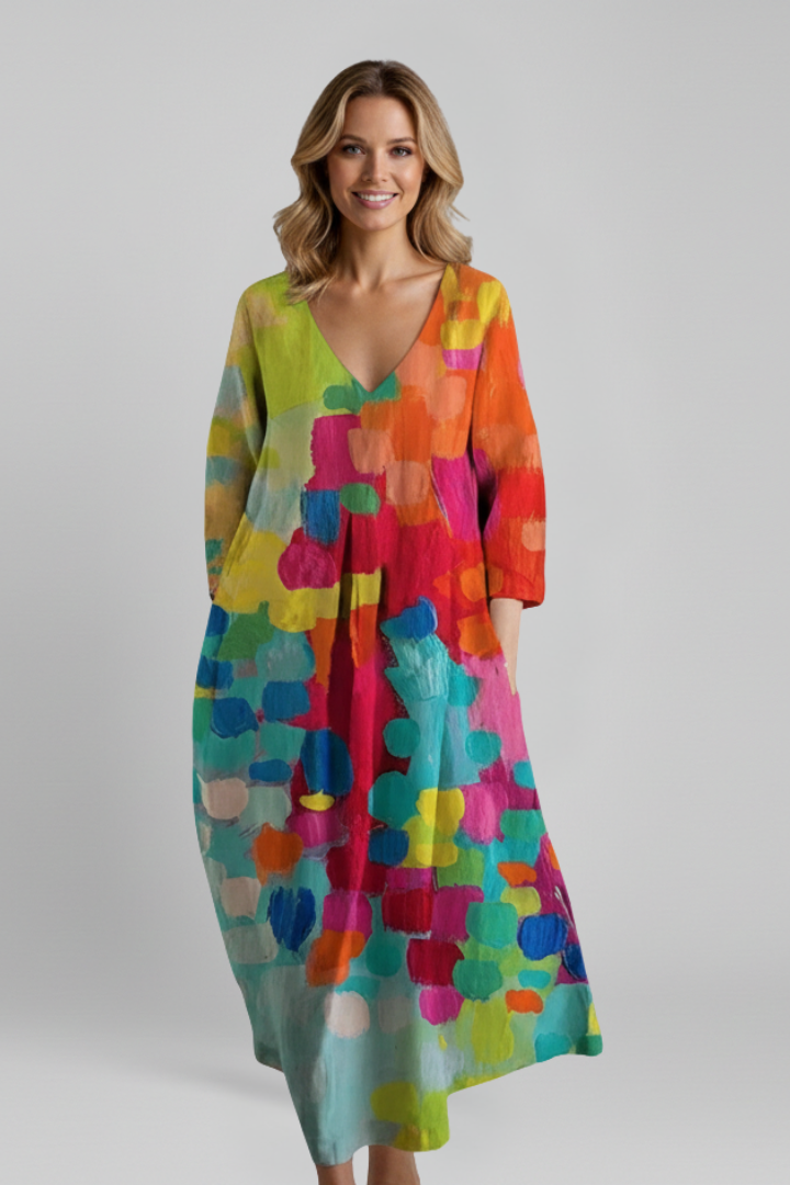 Robe Femme avec Décolleté en V et Surface Imprimée