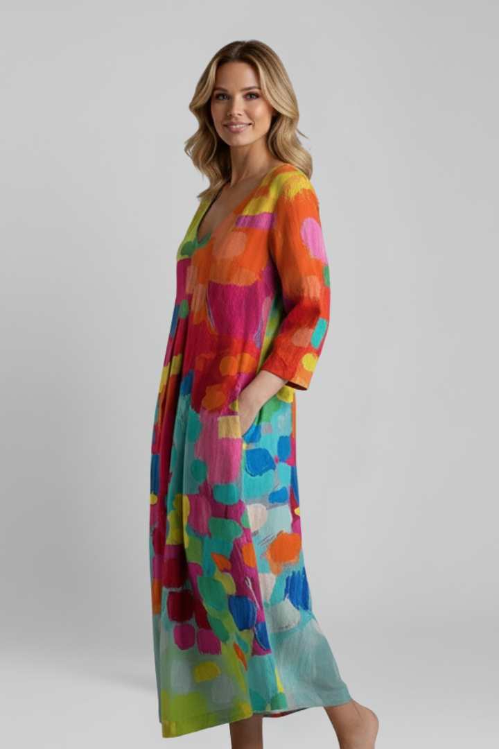 Robe Femme avec Décolleté en V et Surface Imprimée