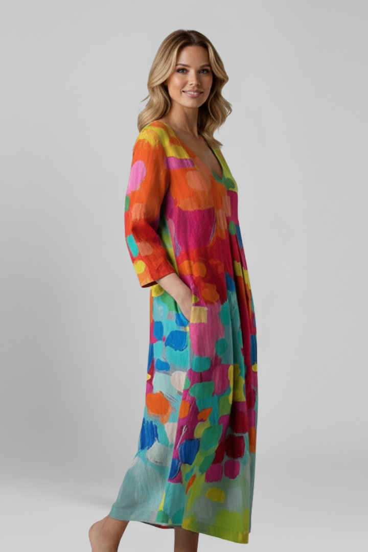 Robe Femme avec Décolleté en V et Surface Imprimée