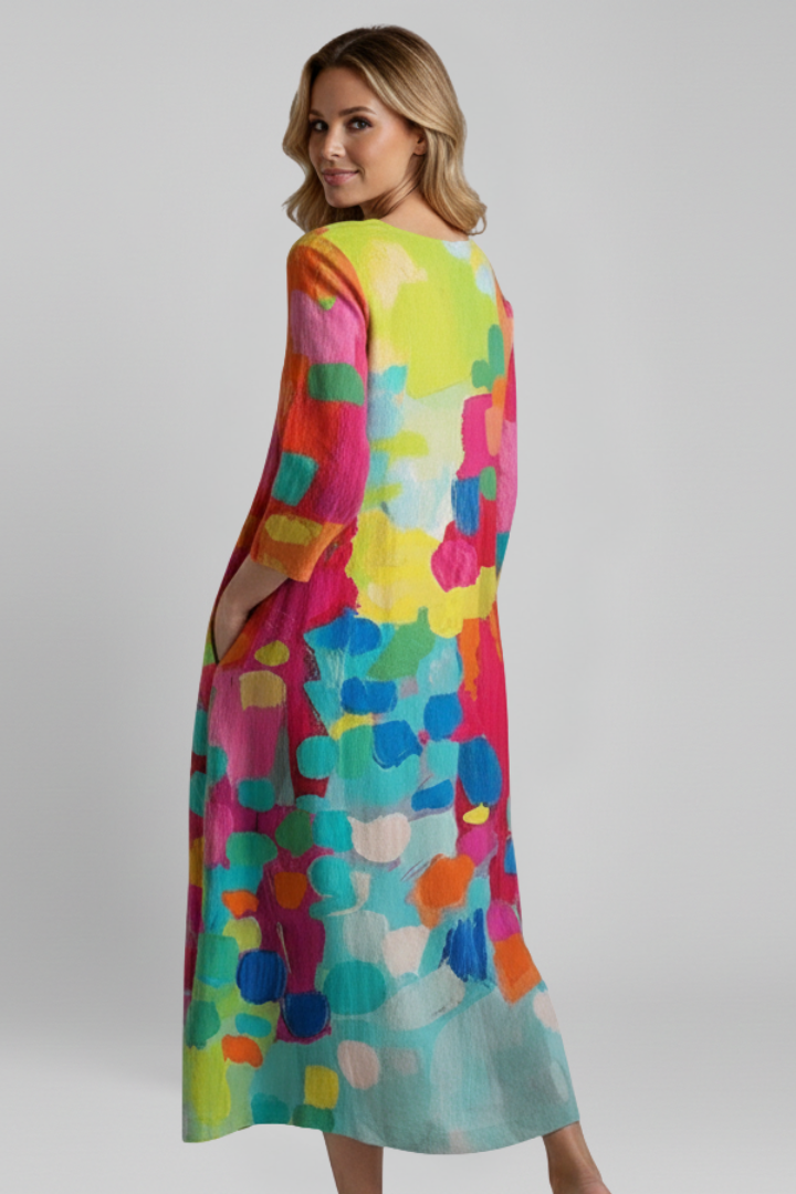 Robe Femme avec Décolleté en V et Surface Imprimée
