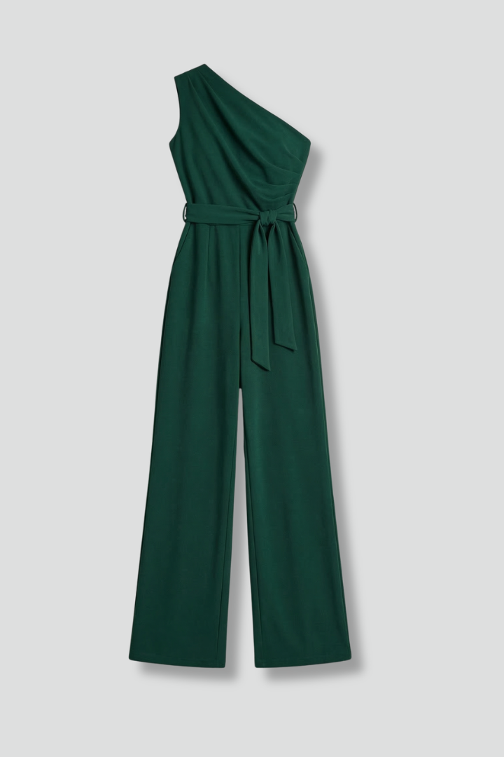 Combinaison Femme avec Encolure Asymétrique et Ceinture à la Taille