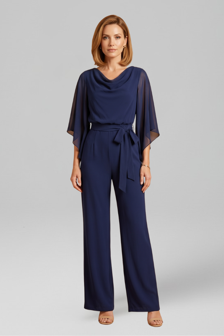 Combinaison Femme avec Décolleté en V et Ceinture à Nouer
