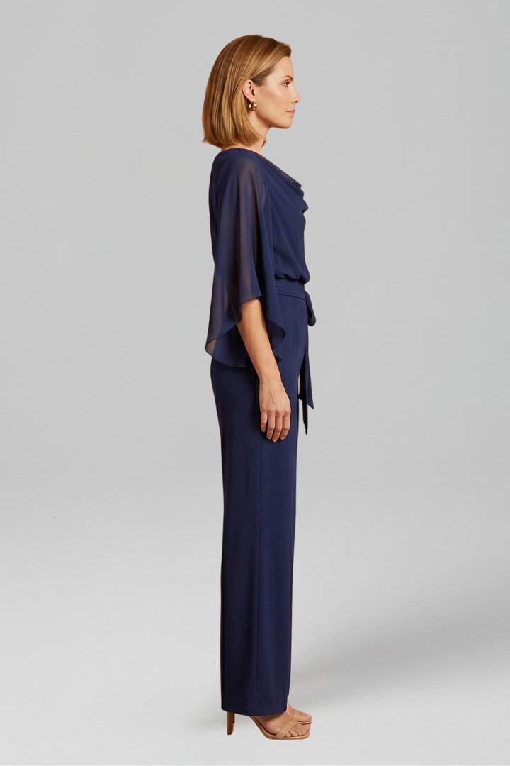 Combinaison Femme avec Décolleté en V et Ceinture à Nouer