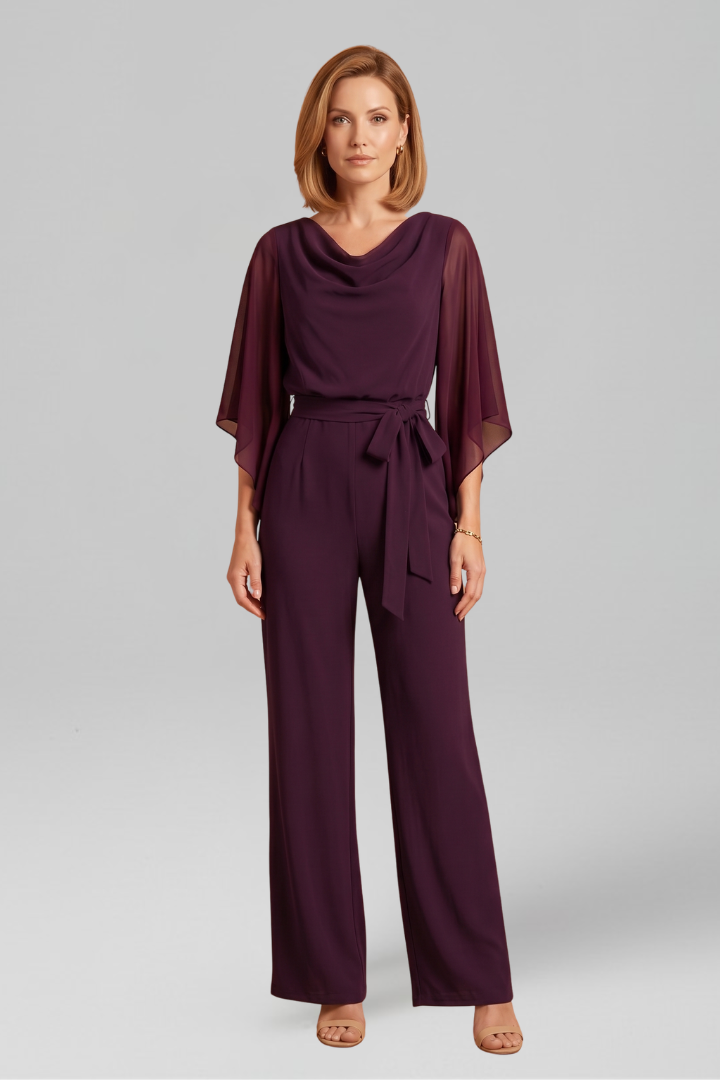 Combinaison Femme avec Décolleté en V et Ceinture à Nouer