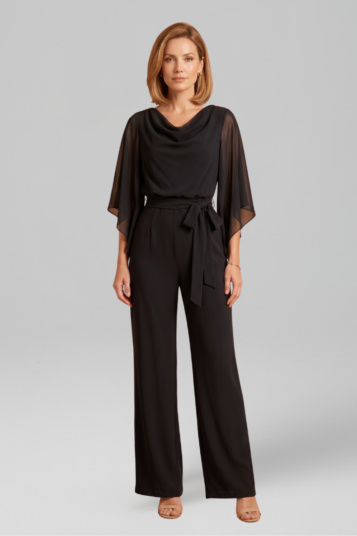 Combinaison Femme avec Décolleté en V et Ceinture à Nouer