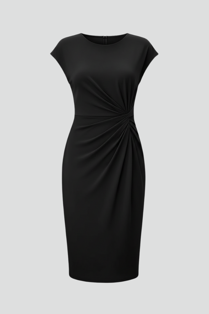 Robe Femme Mi-Longue avec Col Rond et Taille Froncée