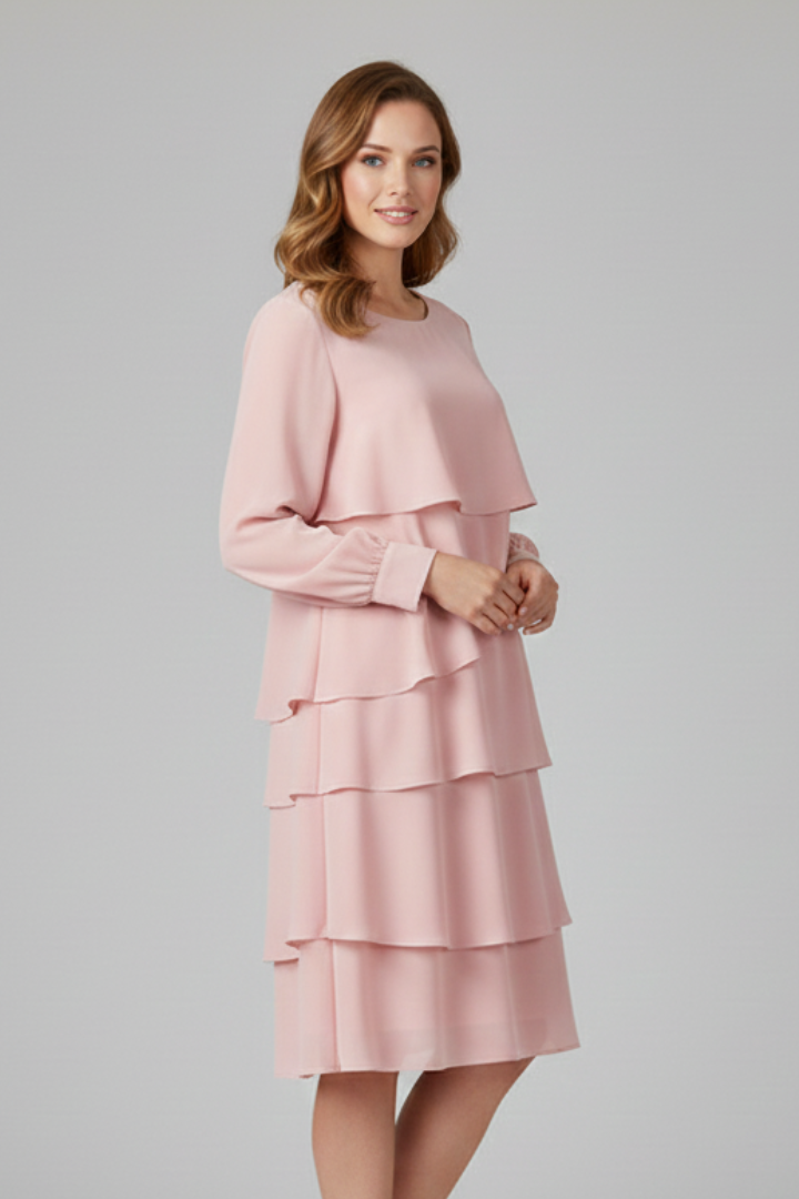 Robe superposée pour femmes avec manches longues et jupe à volants