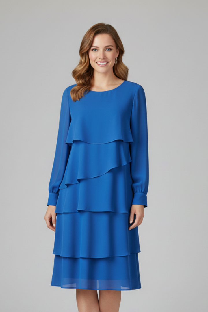 Robe superposée pour femmes avec manches longues et jupe à volants