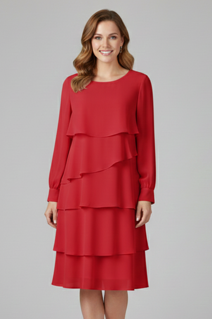 Robe superposée pour femmes avec manches longues et jupe à volants