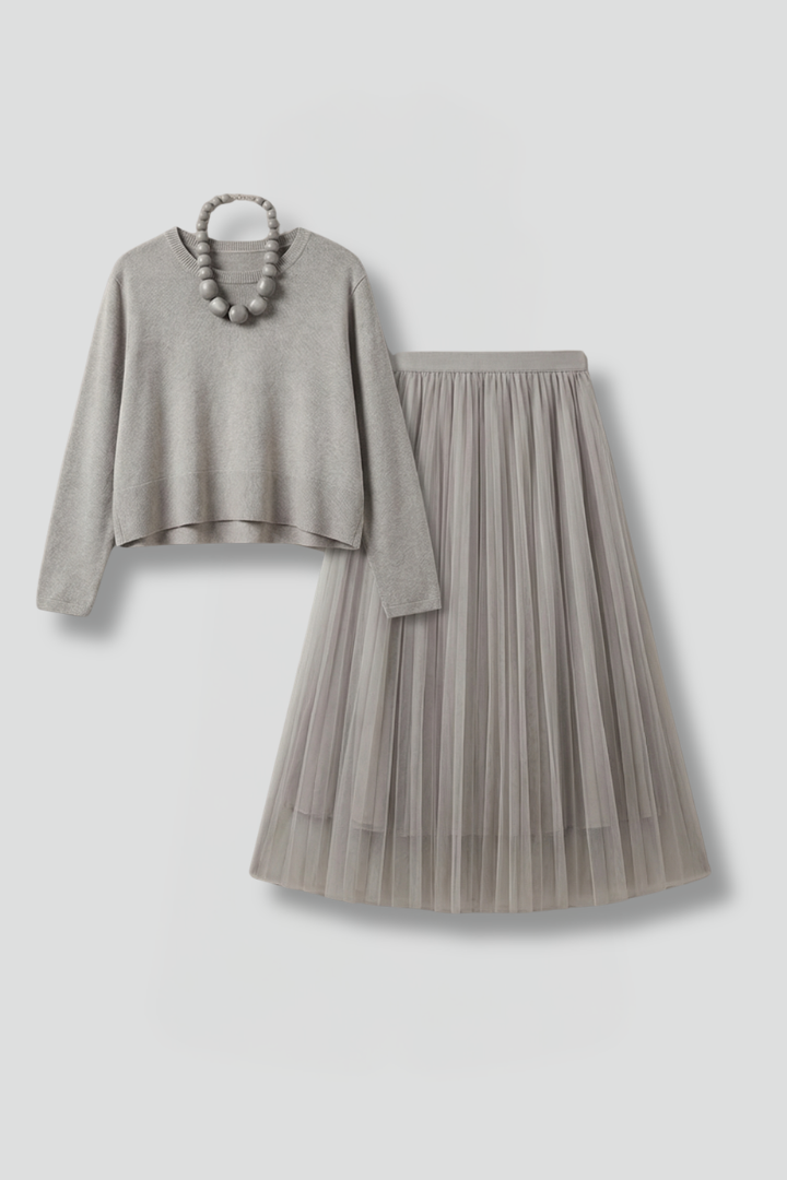 Robe superposée pour femmes avec col rond et jupe plissée