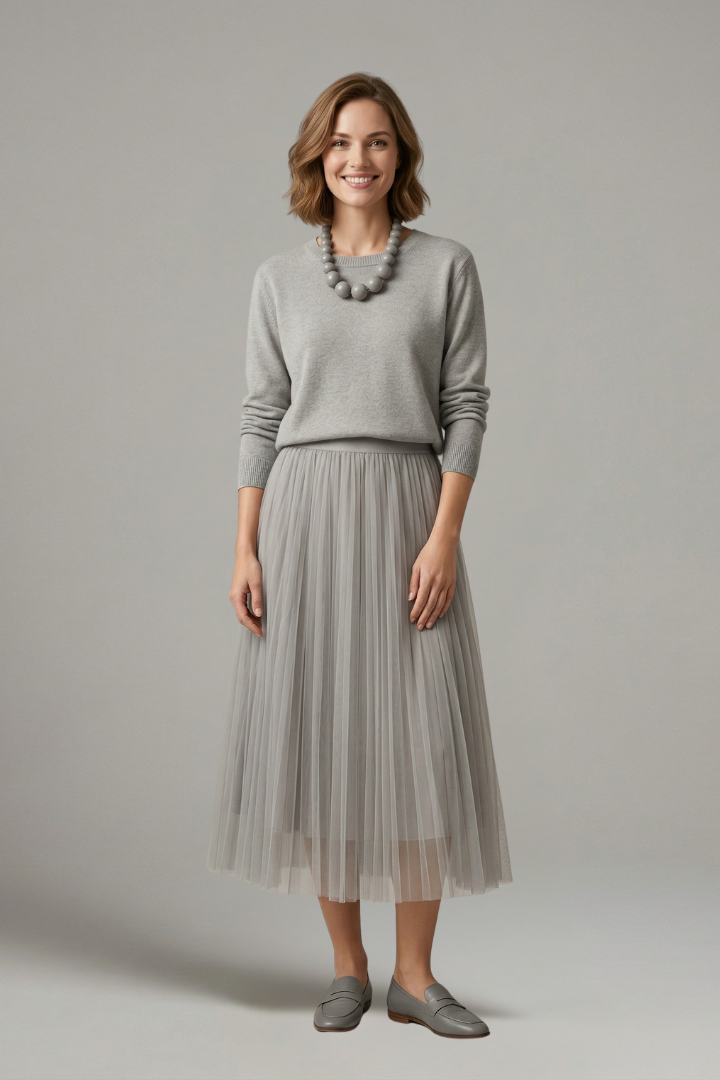 Robe superposée pour femmes avec col rond et jupe plissée