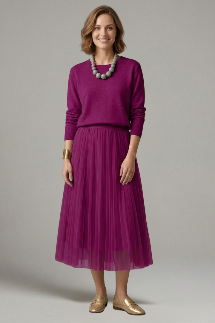 Robe superposée pour femmes avec col rond et jupe plissée