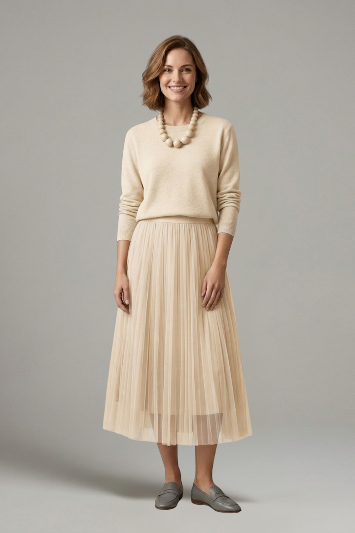 Robe superposée pour femmes avec col rond et jupe plissée