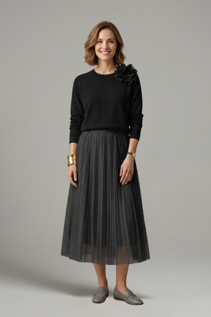 Robe superposée pour femmes avec col rond et jupe plissée