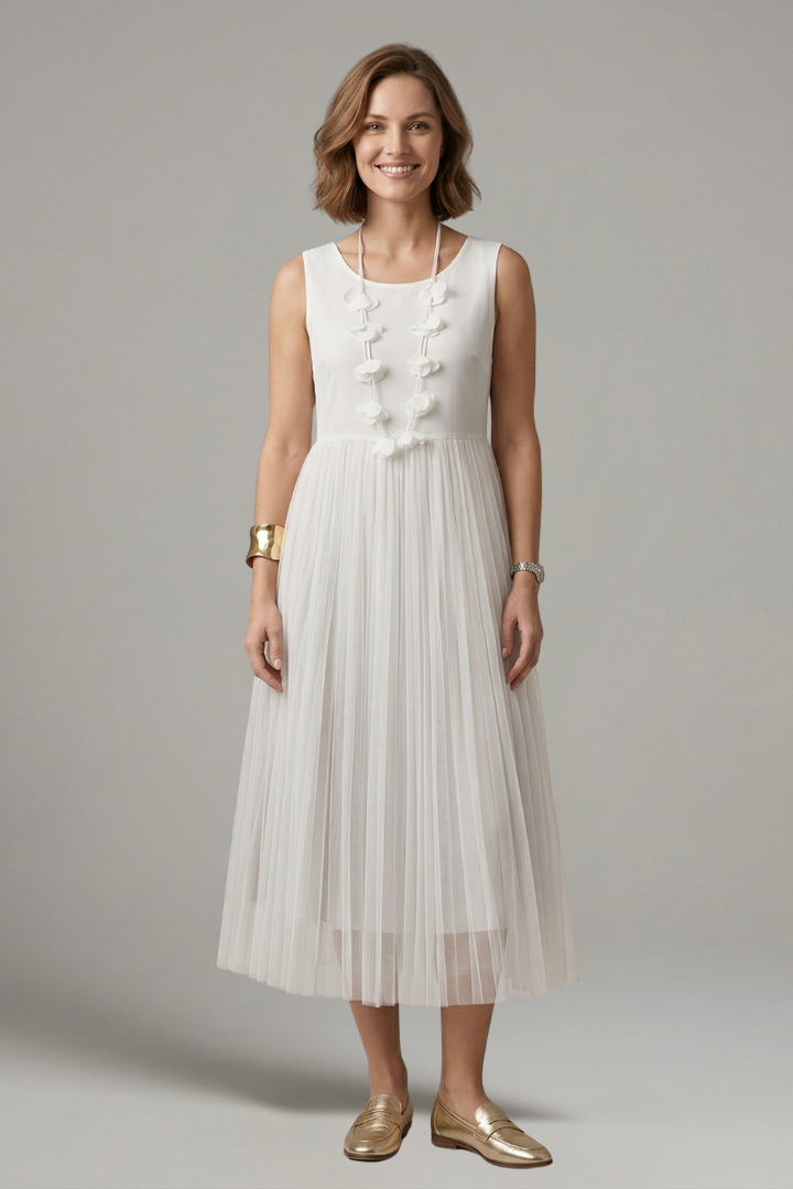Robe superposée pour femmes avec col rond et jupe plissée