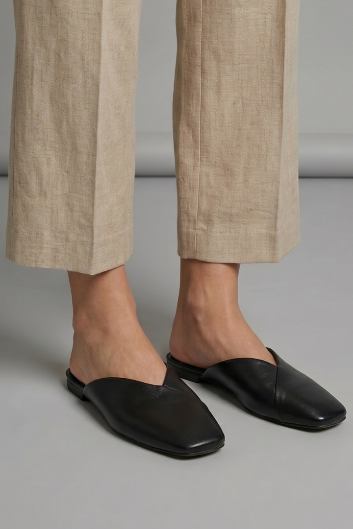 Sandales en Cuir pour Femmes avec Bout Carré et Enfilage